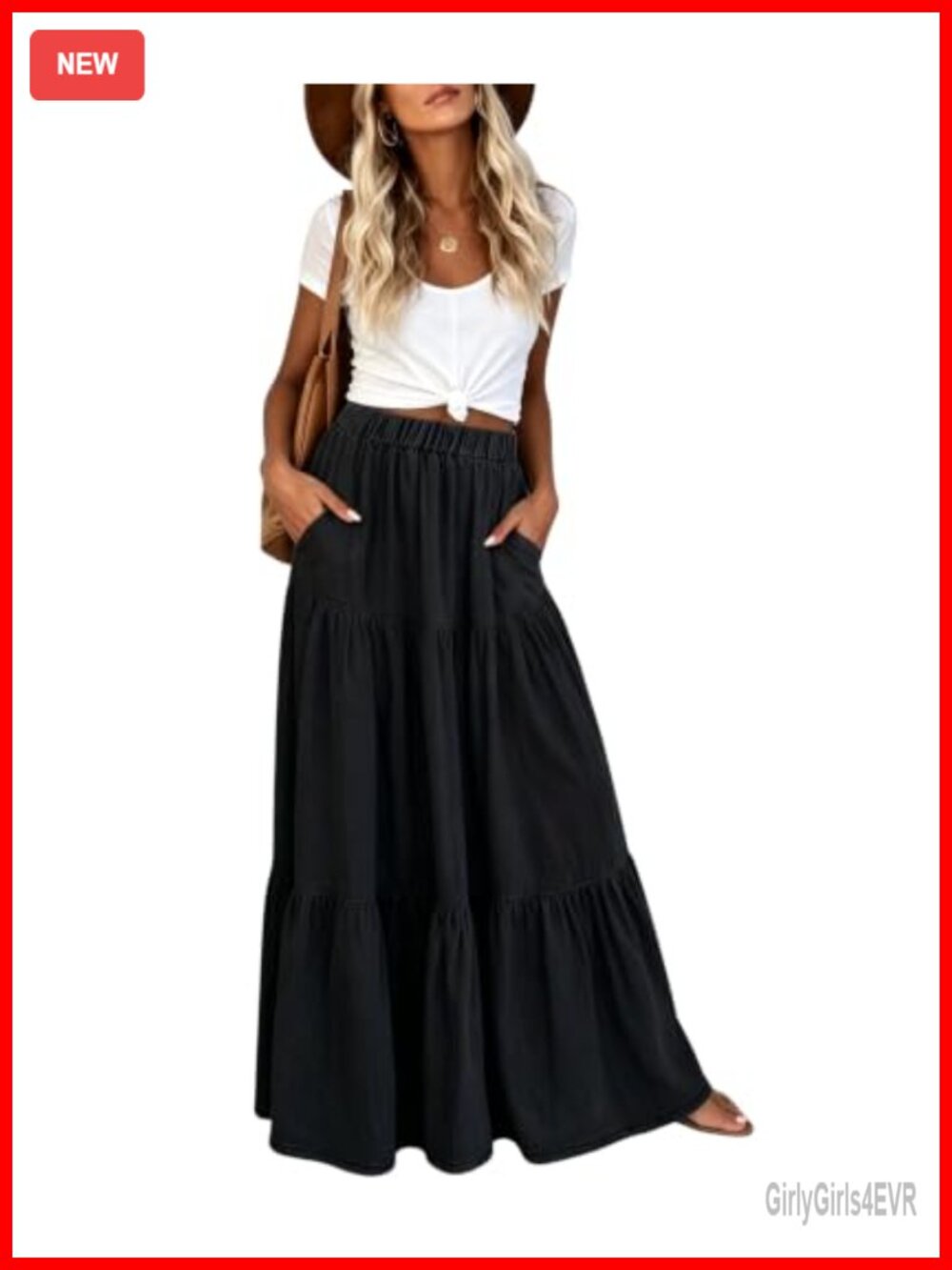 Lyocell Maxi Skirt Tiered Flowy A-Line High Waist Pockets